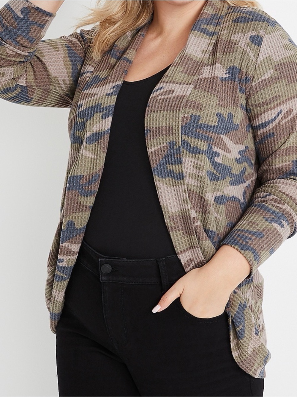 Maurices Open Front Waffle Knit Camo Cardigan Women’s Plus 4X
